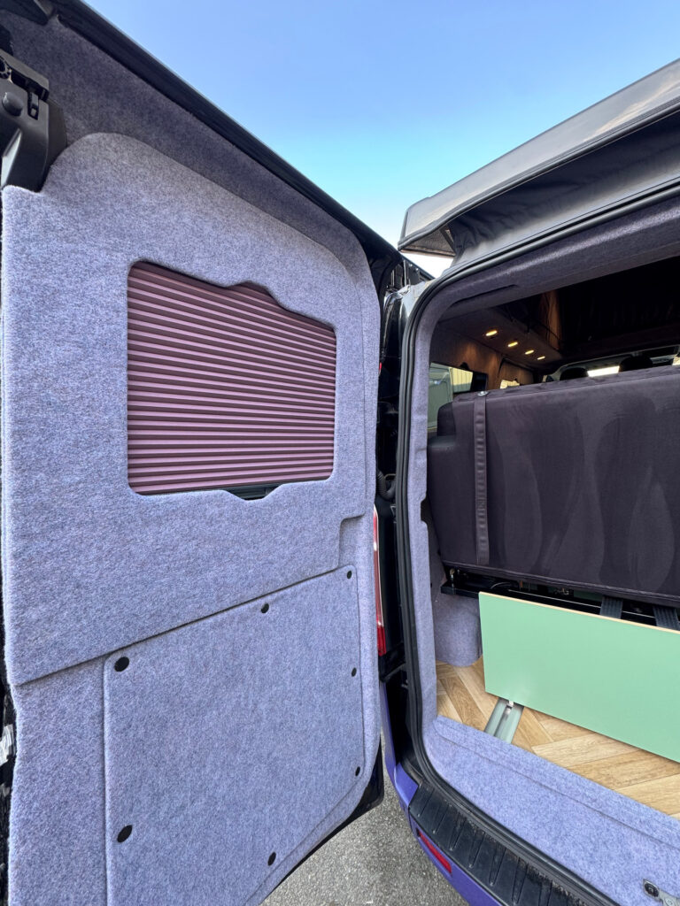 Van interior with window blinds