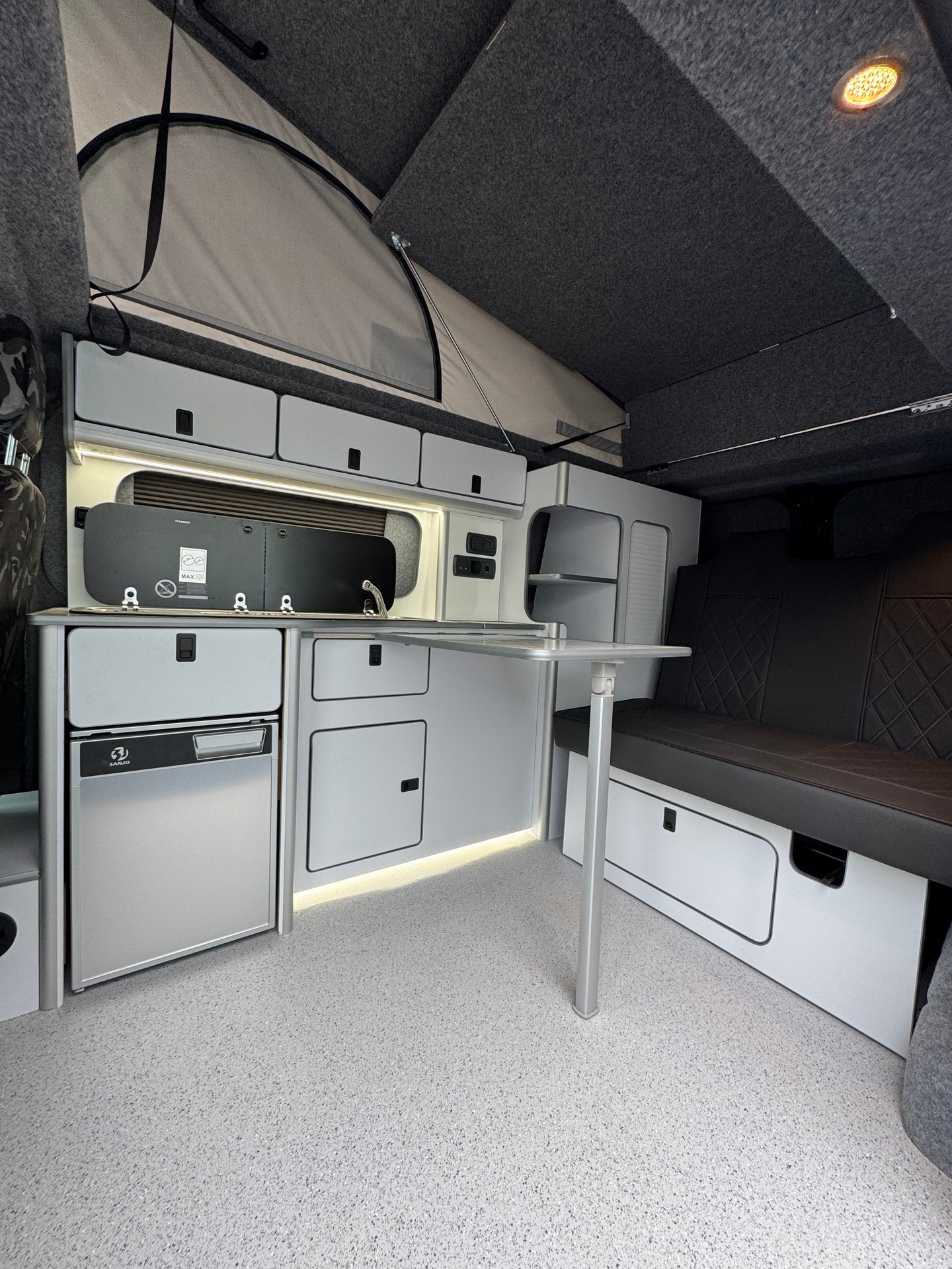 Campervan with ply lining and vinyl floor